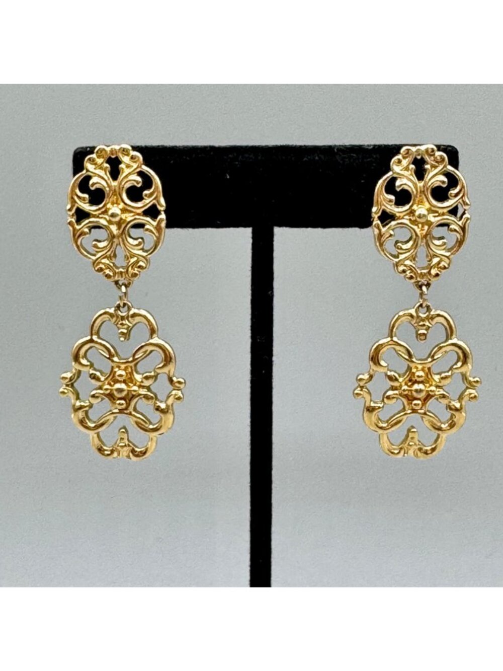 Vintage Avon Graceful Trellis Earrings Pierced Gold Tone Dangle Drop Statement - Picture 5 of 10